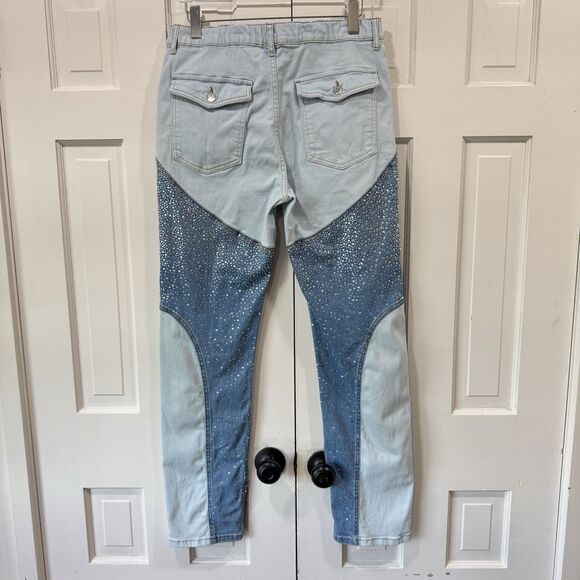 ORTTU Austin Diamon Denim Rhinestones Jeans Size L Daring Statement Club Sexy - Picture 3 of 13